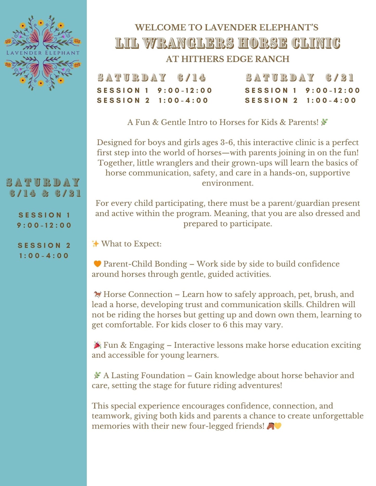 Lil Wranglers Horse Clinic Saturday 6/21