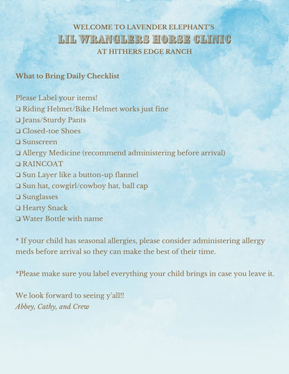 Lil Wranglers Horse Clinic Saturday 6/14